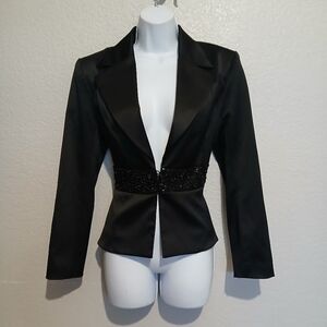 Carlo Giovanni Italian Satin Sequin Beaded Tailored Fitted Tuxedo Blazer Jacket
